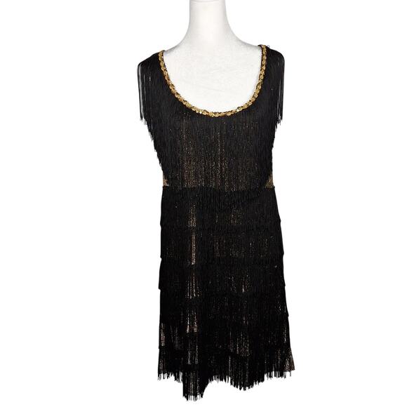 California Costume Associations Flapper Girl Gold and Black Fringe Costume 20s - Picture 1 of 11